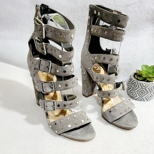 Sam Edelman Gray Suede Studded York‎ Gladiator Open Toe Block Heel Sandal Size 7